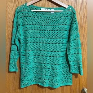 Eight Eight Eight open-knit, three-quarter sleeve sweater cotton sz medium green